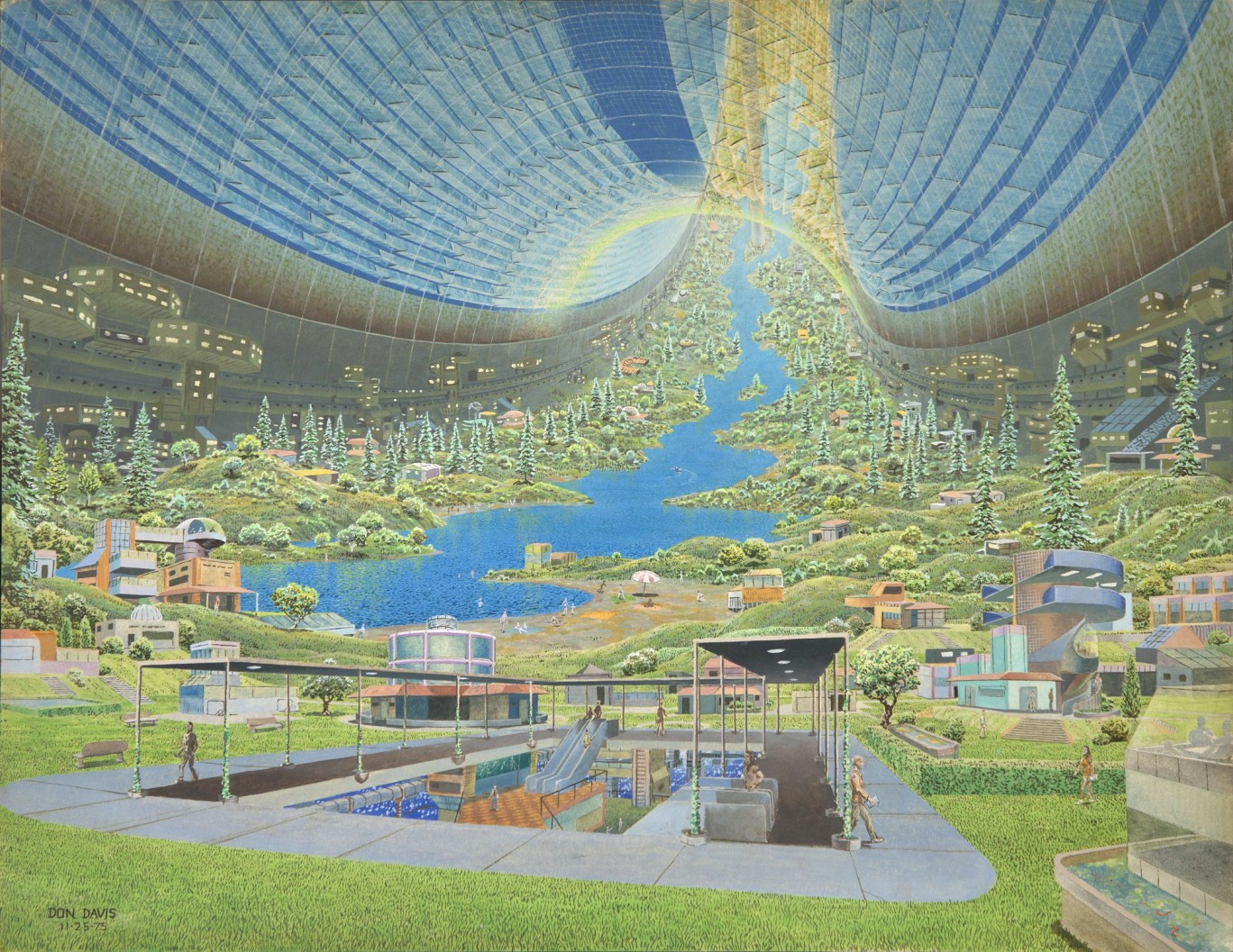 Don Davis. Stanford torus interior view. 1975. Acrylic on board, 17 × 22" (43.1 × 55.9 cm). Commissioned by NASA for Richard D. Johnson and Charles Holbrow, eds., Space Settlements: A Design Study (Washington, DC: NASA Scientific and Technical Information Office, 1977). Illustration never used. Collection Don Davis