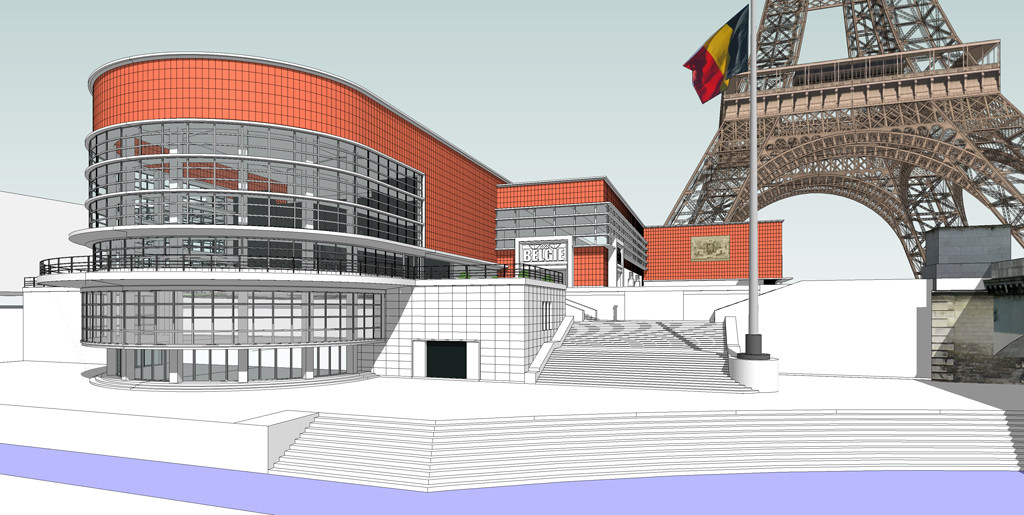 Belgischer Pavillon von Henry van de Velde, Weltausstellung Paris 1937, Simulation: Pol Foreman